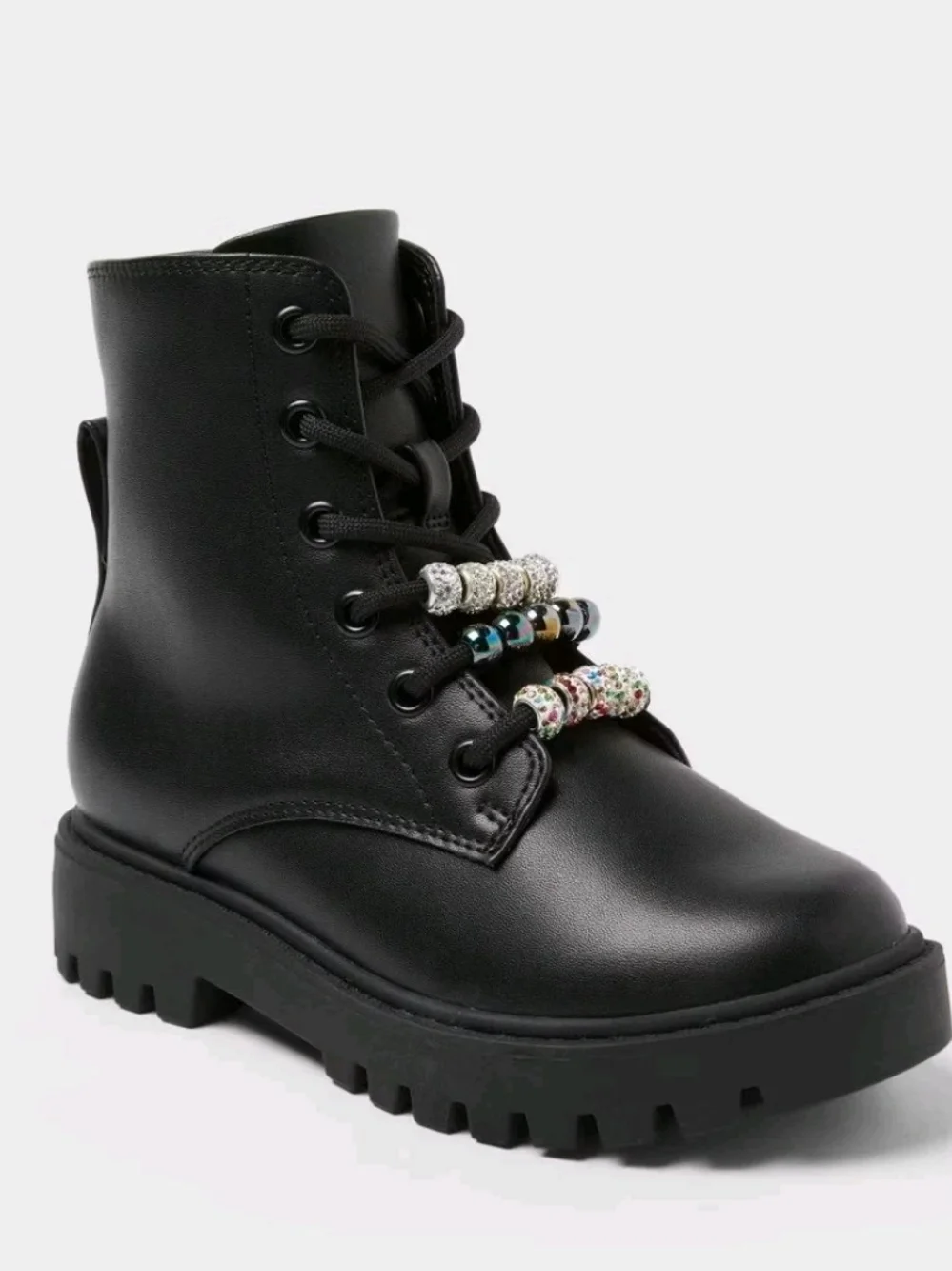 art class Black Girls' Bronx Lace-Up Combat Boots with Bead Accents